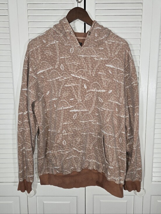 Super Massive Tops - Super Massive Mushroom All Over Print Terracotta White Long Sleeve Sweatshirt XL